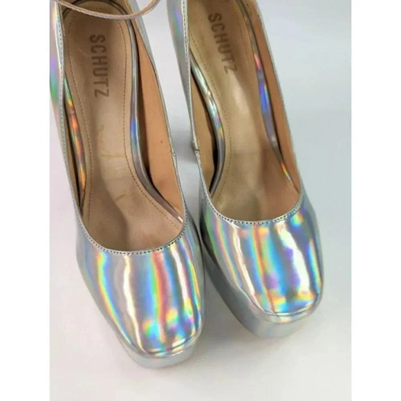Schutz Renee Women's Ankle Strap Platform Pump Hologram Size 7.5 B (MSRP $158) - Picture 5 of 11